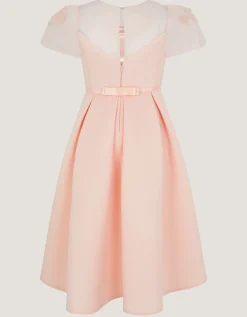 Chiffon Sleeve Floral Embroidered Dress Pink