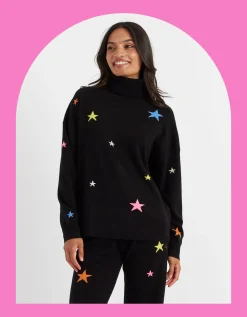 Chinti & Parker Wool Star Roll Neck Jumper Black