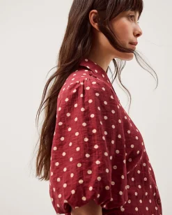 Claire Puff Sleeve Polka Dot Shirt Red