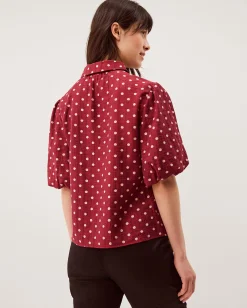 Claire Puff Sleeve Polka Dot Shirt Red