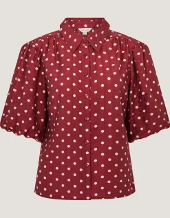 Claire Puff Sleeve Polka Dot Shirt Red