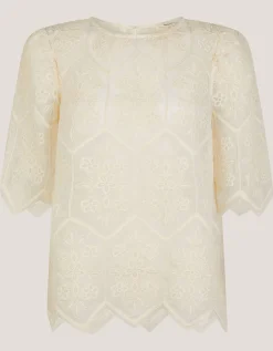 Clara Sheer Embroidered Top Ivory