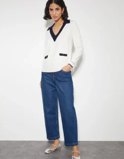 Clara V-Neck Collared Jumper Ivory