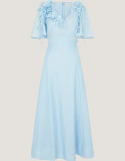 Clarissa Floral Appliqué Midi Dress Blue