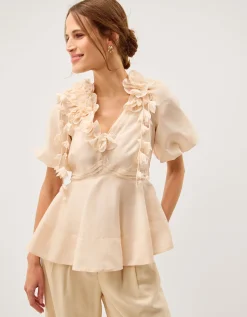 Clarissa Floral Appliqué Top Ivory