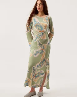 Clemence Aurelie Butterfly Long Sleeve Maxi Dress Green