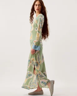 Clemence Aurelie Butterfly Long Sleeve Maxi Dress Green