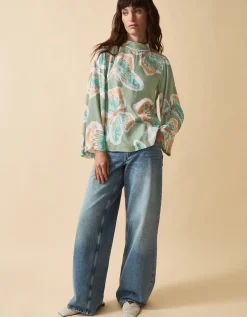 Clemence Aurelie Butterfly Top Green