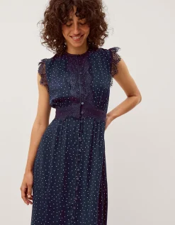 Cleo Lace Polka Dot Midi Dress Blue