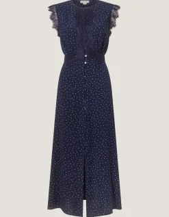 Cleo Lace Polka Dot Midi Dress Blue