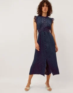 Cleo Lace Polka Dot Midi Dress Blue