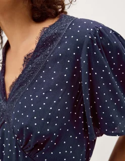 Cleo Lace Polka Dot Top Blue