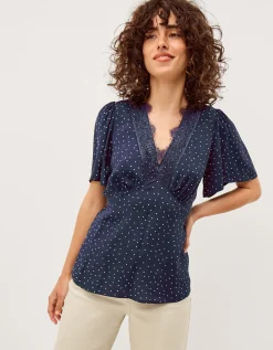 Cleo Lace Polka Dot Top Blue