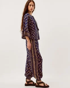 Clover Print Balloon Trousers Blue