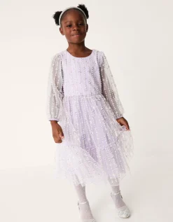 Colette Pearl Long Sleeve Party Dress Purple