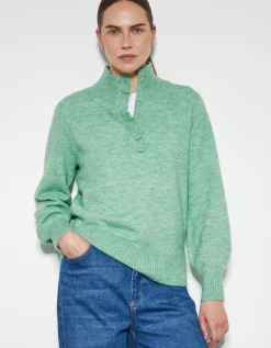 Connie Half Button Jumper Green