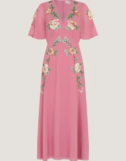 Cora Embellished Floral Midi Dress Pink