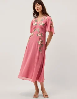 Cora Embellished Floral Midi Dress Pink