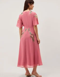 Cora Embellished Floral Midi Dress Pink