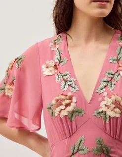 Cora Embellished Floral Midi Dress Pink