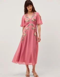 Cora Embellished Floral Midi Dress Pink