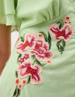 Coraline Floral Embroidered Midi Dress Green