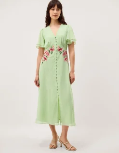 Coraline Floral Embroidered Midi Dress Green