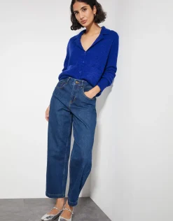 Cora V-Neck Collared Cardigan Blue