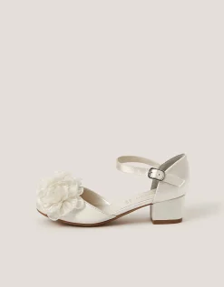 Corsage Satin Two-Part Heels Ivory