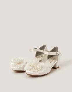 Corsage Satin Two-Part Heels Ivory