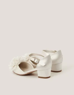 Corsage Satin Two-Part Heels Ivory