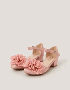Corsage Satin Two-Part Heels Pink
