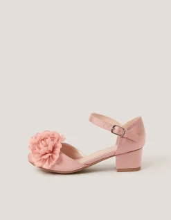 Corsage Satin Two-Part Heels Pink