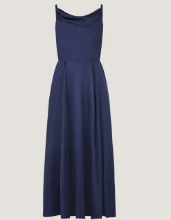 Cowl Neck Satin Prom Dress Blue