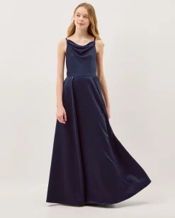 Cowl Neck Satin Prom Dress Blue