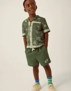 Crab Print Shirt & Shorts Set Green