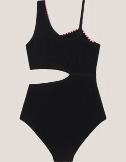 Crinkle Textured Cut-Out Swimsuit Black