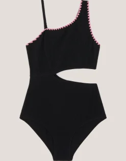 Crinkle Textured Cut-Out Swimsuit Black
