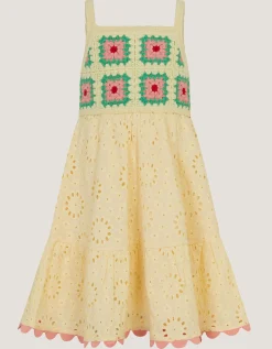 Crochet Broderie Dress White