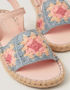 Crochet Flower Espadrille Sandals Multi