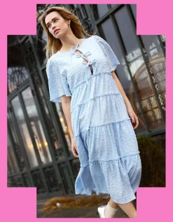 Crās Clarette Bow Midi Dress Blue