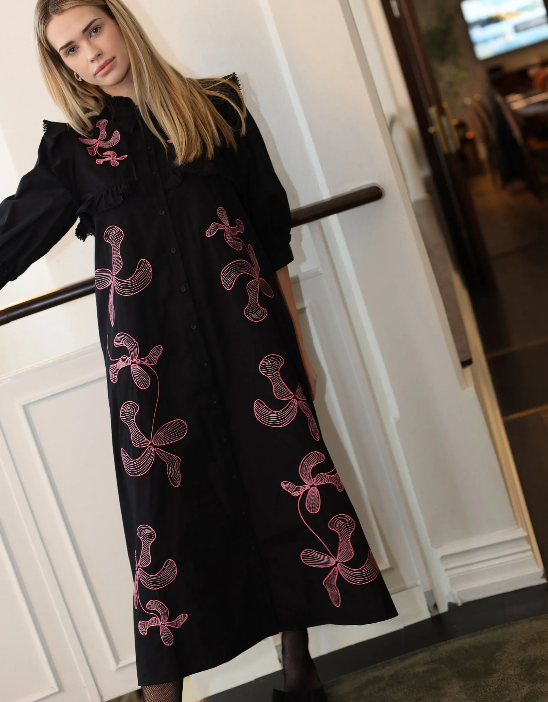 Crās Cody Ruffle Midi Dress Black