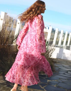 Crās Debbie Floral Mesh Wrap Dress Pink