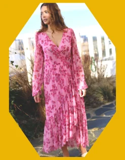 Crās Debbie Floral Mesh Wrap Dress Pink