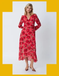 Crās Floral Wrap Dress Red
