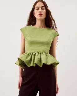 Dahlia Sleeveless Peplum Top Green