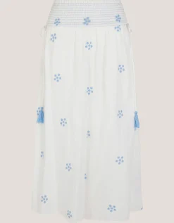 Daisy Embroidered Floral Midi Skirt White