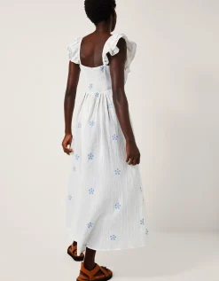 Daisy Frill Embroidered Midi Dress White