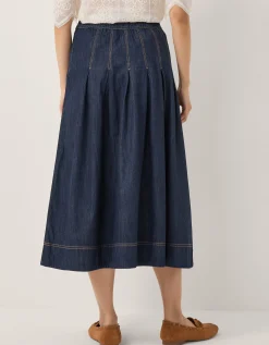 Darcie Pleated Denim Midi Skirt Blue