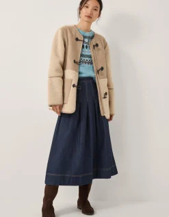 Darcie Pleated Denim Midi Skirt Blue